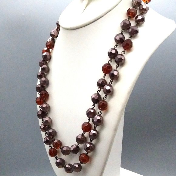 Autumn Colors Faceted Crystal Necklace, Muted Sparkle in Orange and Brown Beads - Picture 1 of 4